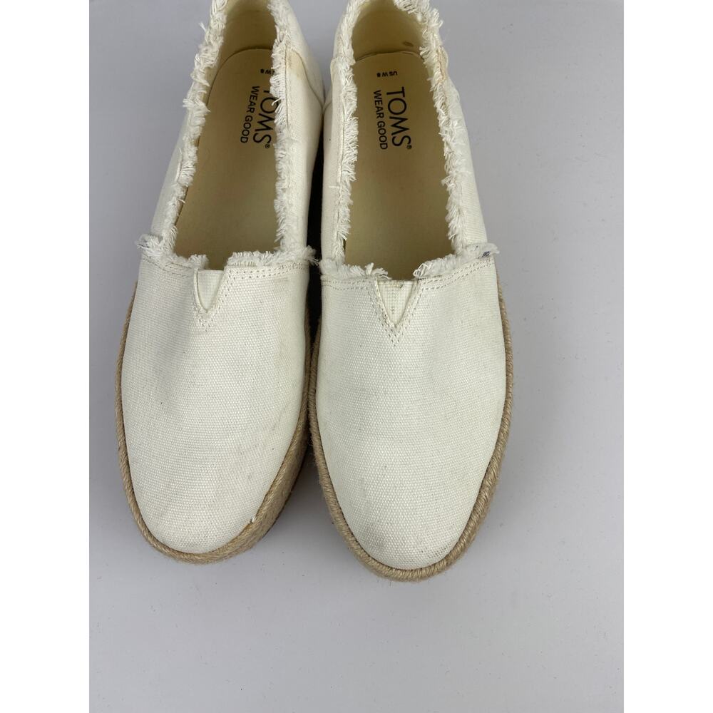 TOMS Valencia White Canvas Platform Espadrille Slip On Shoes Womens Size 8